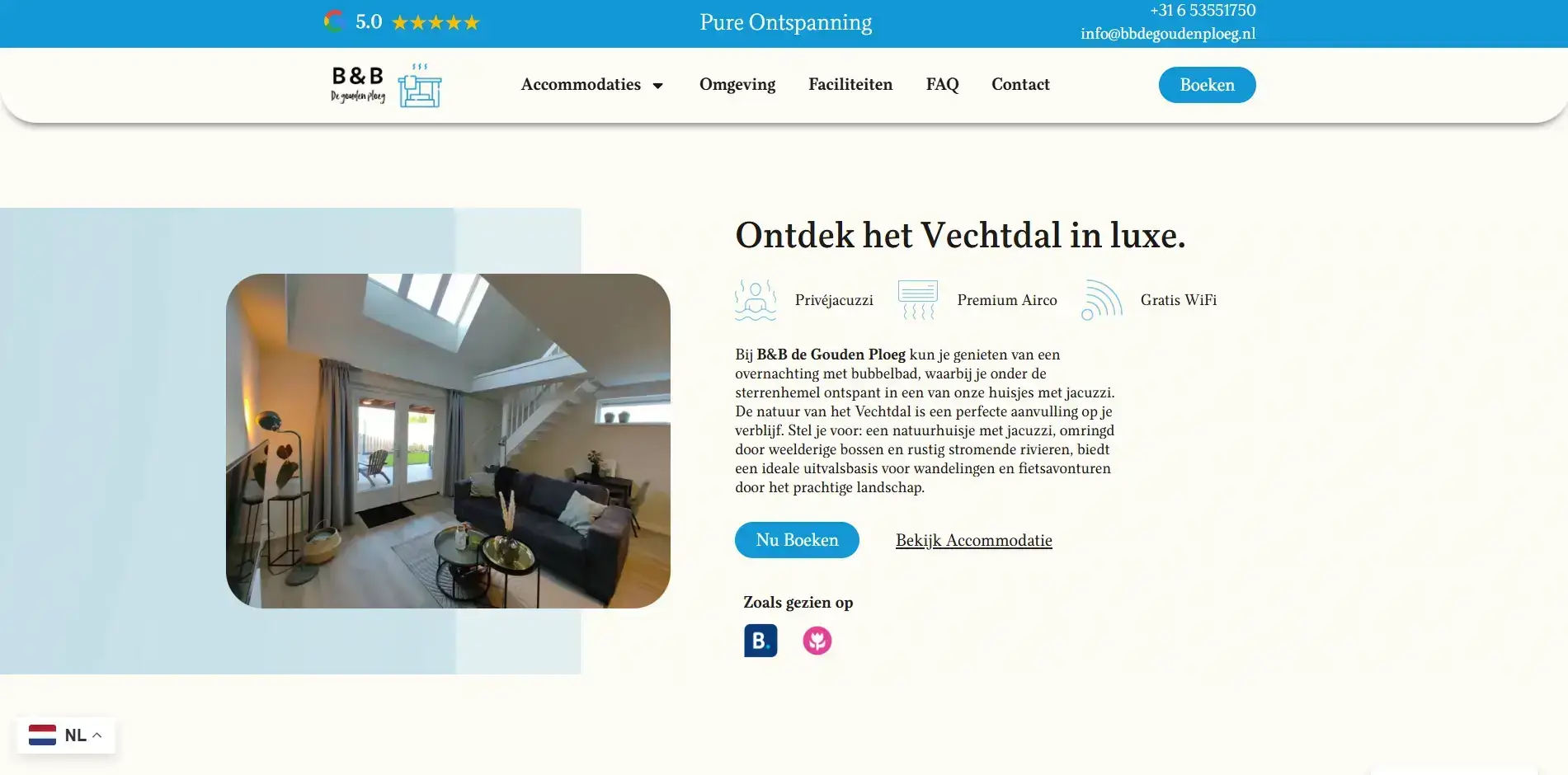 Accommodatiepagina van de website van B&B De Gouden Ploeg
