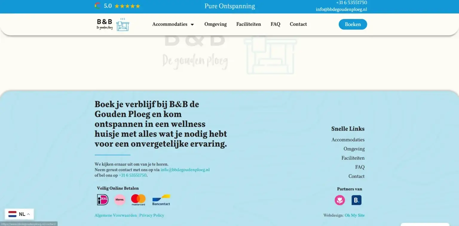 Pagina om te boeken op de website van B&B De Gouden Ploeg