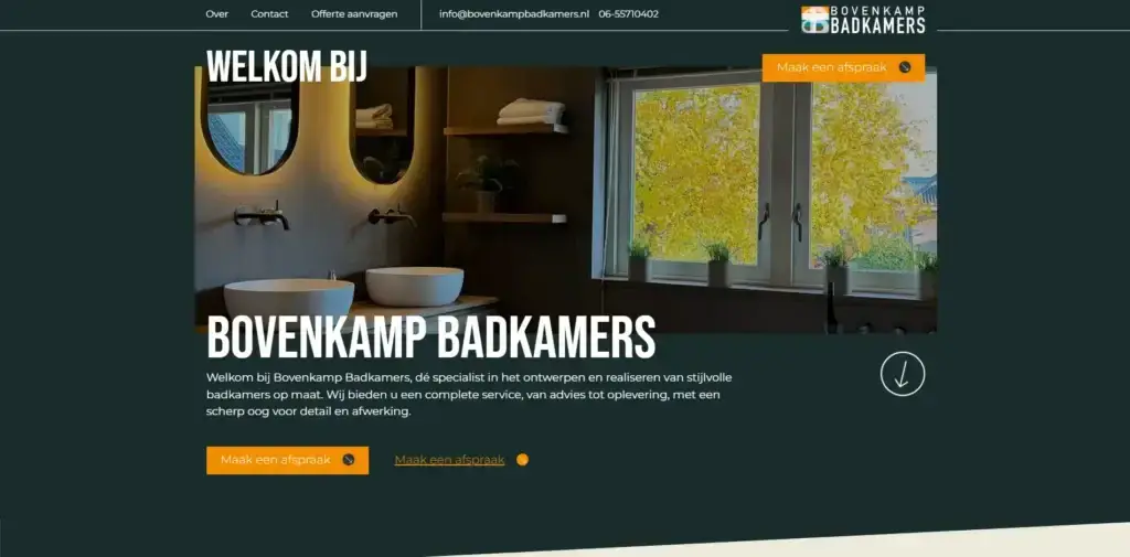 Homepage van de website van Bovenkamp Badkamers