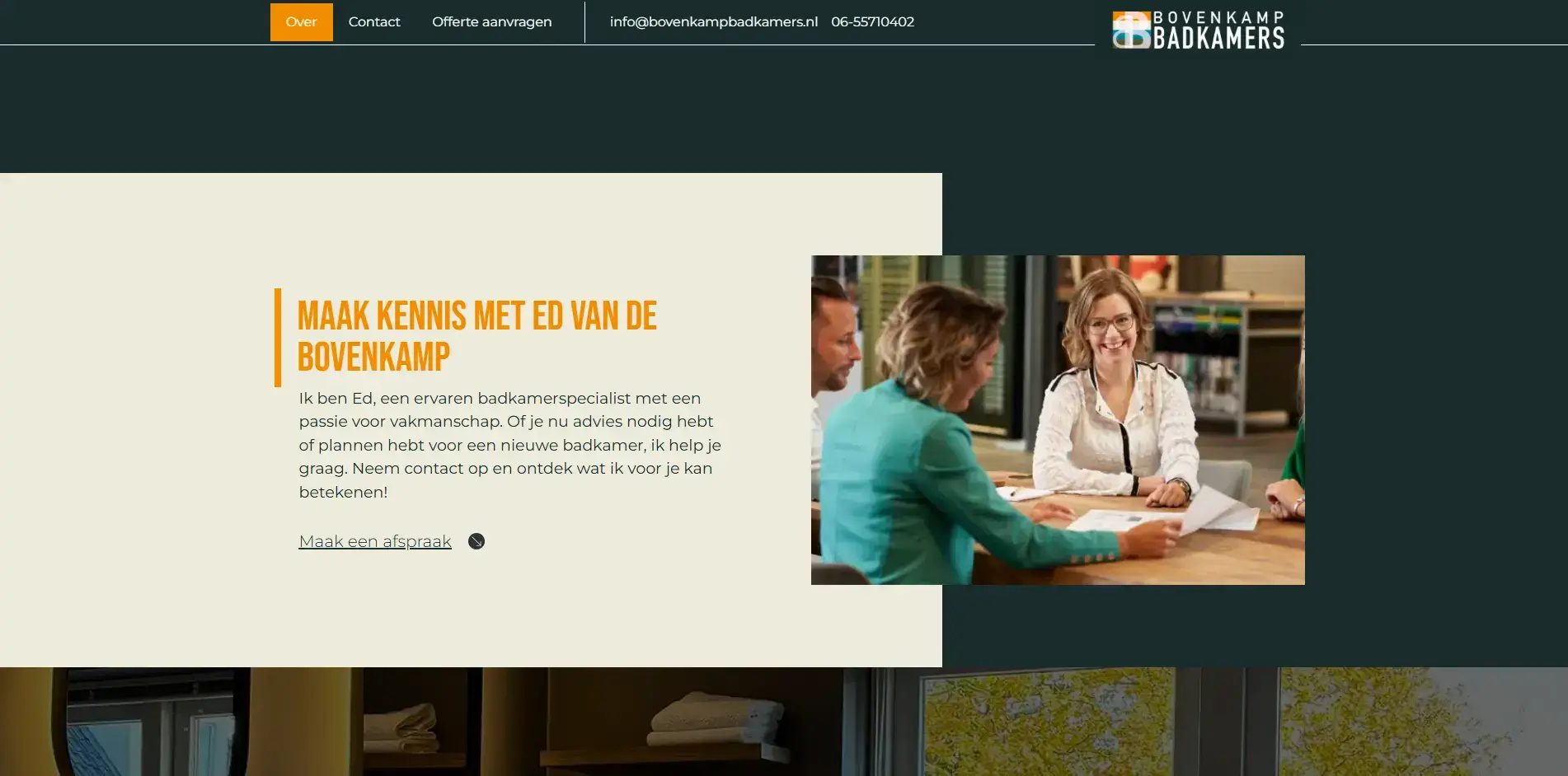 Pagina van de website van Bovenkamp Badkamers