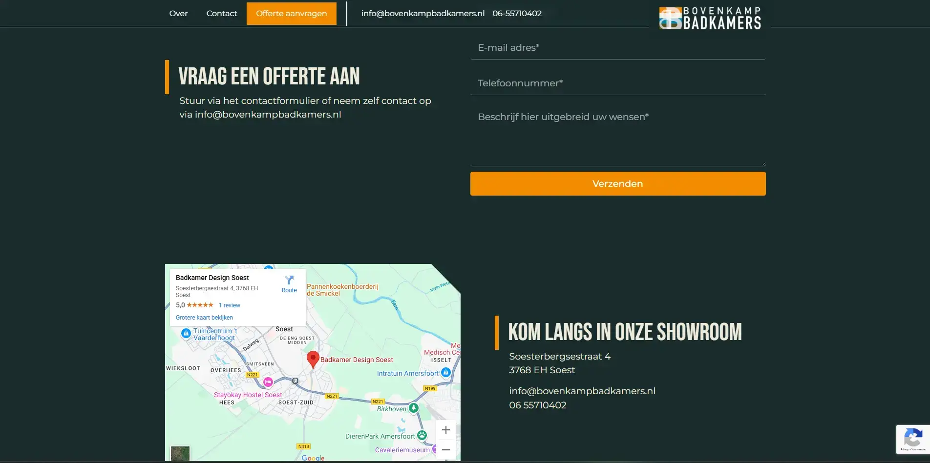 Offertepagina met kaart op de website van Bovenkamp Badkamers