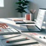 A modern web designer's hands adjust a website layout on a tablet at a Scandinavian desk, highlighting webdesign process steps.