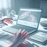 A modern workspace with hands on a silver laptop showing a website loading bar, symbolizing faster website laadtijden for bezoekers.