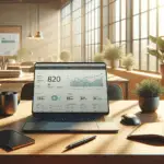 A bright modern office desk with a focused laptop displaying B2B website analytics and A/B test results for web-experimenten.