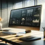 A modern workspace bathed in morning light features a computer monitor displaying website analytics and data dashboards for smarter CUPED experiments.