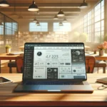 A modern office desk with a laptop displaying split screens of intuitive UX design and SEO analytics, illustrating how usability connects with findability.