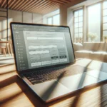 A modern home office with sunlight highlights a laptop on a wooden desk, displaying a user-friendly website form interface.