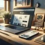 laptop and smartphone show a woocommerce cart reserved timer countdown on a desk with parcel, credit card, and plant in warm light