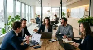 Twee ondernemers bekijken het resultaat na het toepassen van de beste website design tips op hun laptop.
