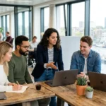 Een ondernemer werkt geconcentreerd op een laptop aan de website om de webshop conversie te verbeteren.