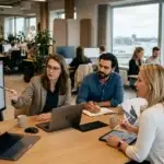 Twee ondernemers kijken naar een laptop om te bespreken hoe ze de website conversie verhogen met een duidelijke structuur.