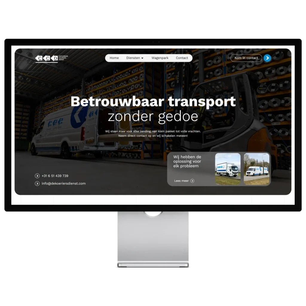 Website van Coevorder Coeriers Dienst op een beeldscherm
