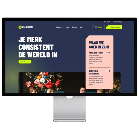 Website van Brand Buddy op een beeldscherm